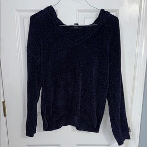 Navy Blue V-Neck Hooded Sweater